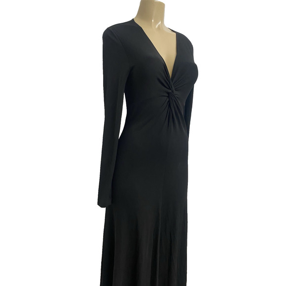 Michael Kors Collection Maxi Dress Black Twist Knot Front Long Sleeve V Neck 10 - Picture 2 of 8